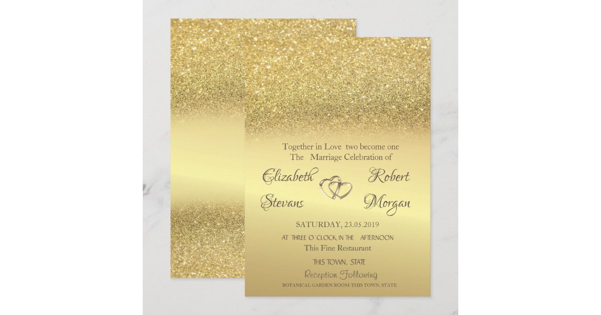Elegant Gold Glitter Bokeh Wedding Invitation | Zazzle