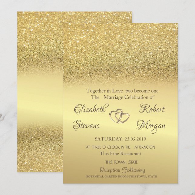 Elegant  Gold Glitter Bokeh  Wedding Invitation (Front/Back)