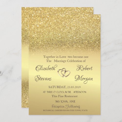 Elegant  Gold Glitter Bokeh  Wedding Invitation