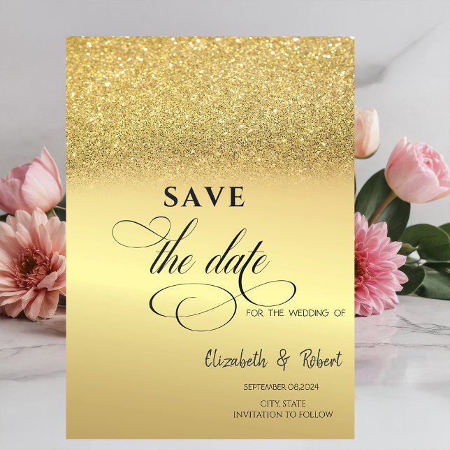 Elegant Gold Glitter Bokeh Wedding Save The Date (Creator Uploaded)