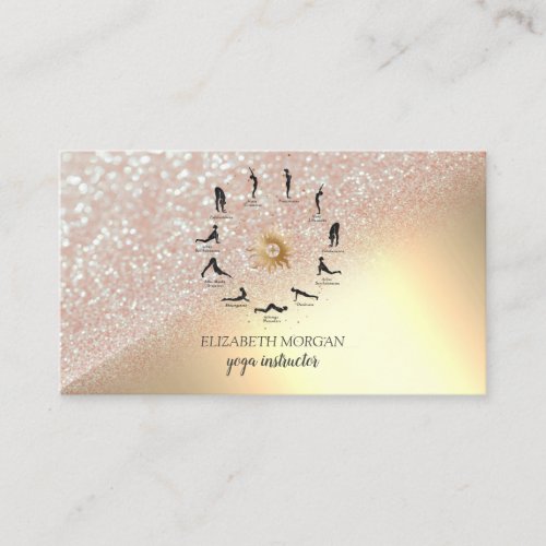 Elegant Gold Glitter Bokeh Yoga Girl Silhouette Business Card