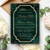 Luxury dark green gold glitter floral Wedding Invitation