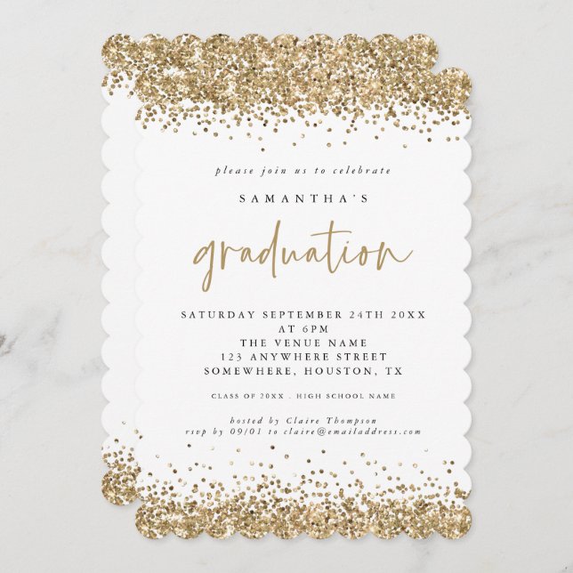 Elegant Gold Glitter Border Graduation Invitation (Front/Back)