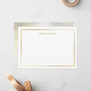 Elegant Gold Glitter Border Marble Personalized Note Card