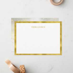 Elegant Gold Glitter Border Marble Personalized Note Card