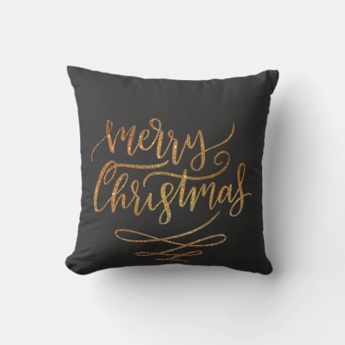 Elegant Gold Glitter Brush Script Merry Christmas Throw Pillow