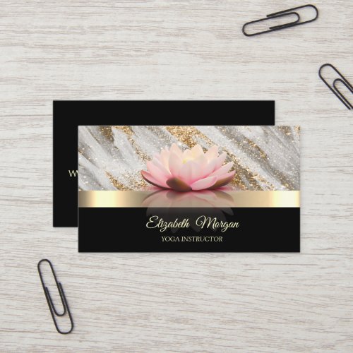 Elegant Gold Glitter Brush Stroke Lotus Flower  Business Card