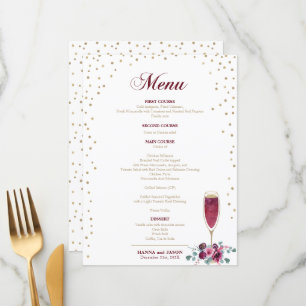 Elegant Gold glitter burgundy Flowers Menu