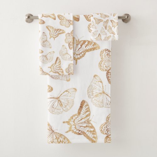 Elegant Gold Glitter Butterfly Bath Towel Set