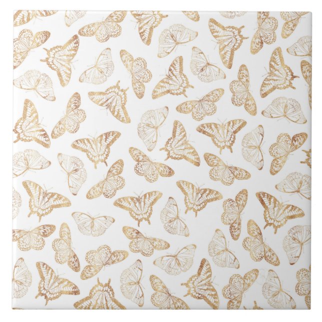 Elegant Gold Glitter Butterfly Ceramic Tile (Front)