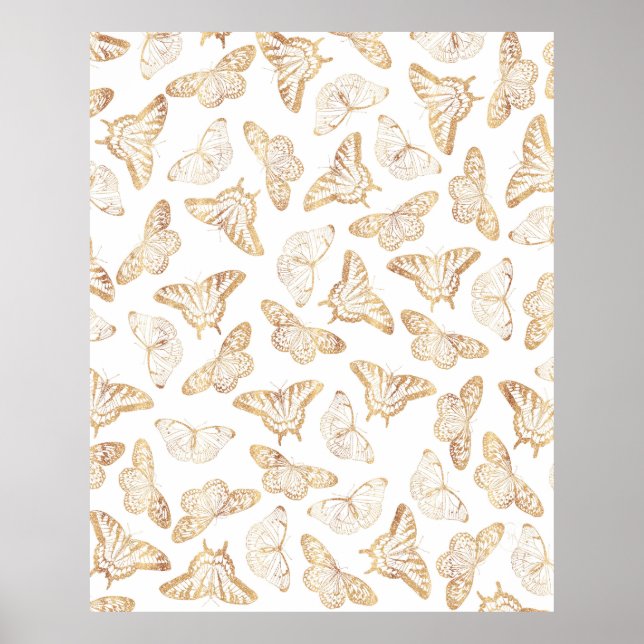 Elegant Gold Glitter Butterfly Poster (Front)