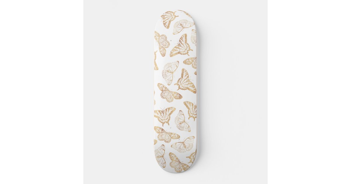 Elegant Gold Glitter Butterfly Skateboard | Zazzle