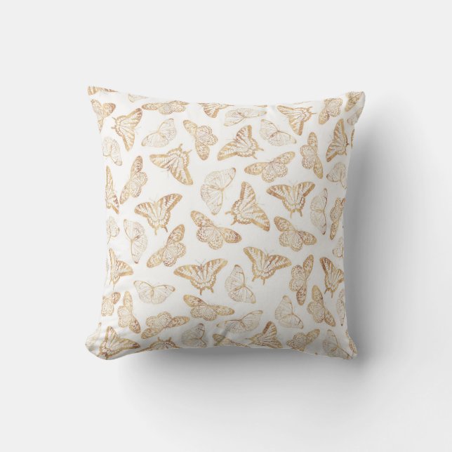 Elegant Gold Glitter Butterfly Throw Pillow (Front)