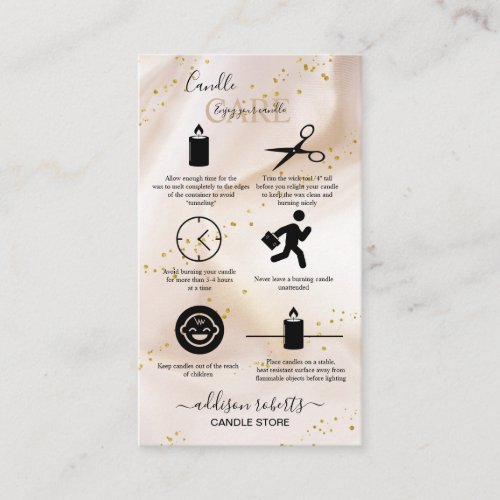 Elegant Gold Glitter Candle Care Business Card