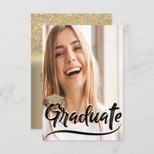 Elegant Gold  Glitter CapPhoto Graduation Party Invitation