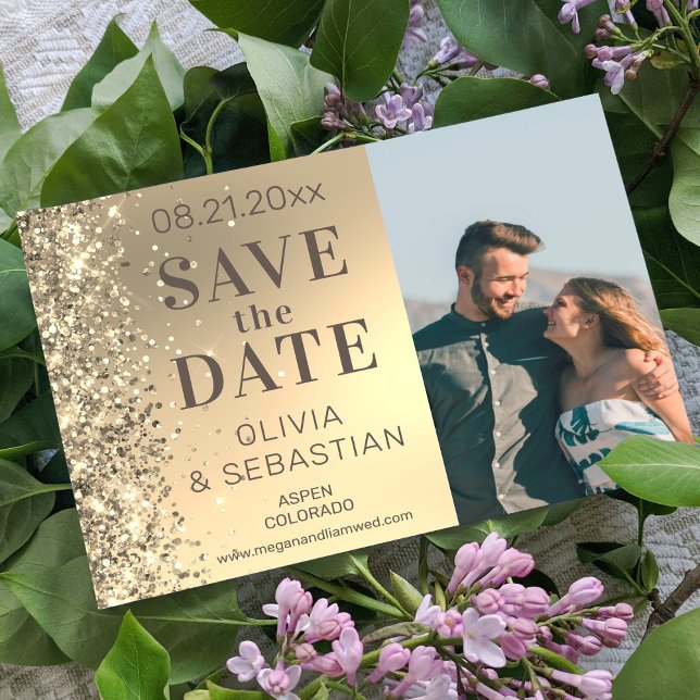 Elegant Gold Glitter Chic Photo Modern Wedding Save The Date (Creator Uploaded)