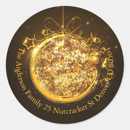 Elegant gold glitter Christmas bulb envelope Classic Round Sticker
