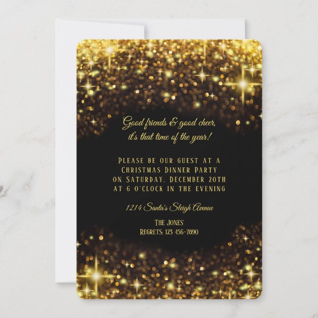 Elegant Gold Glitter Christmas Dinner Party Invitation (Front)