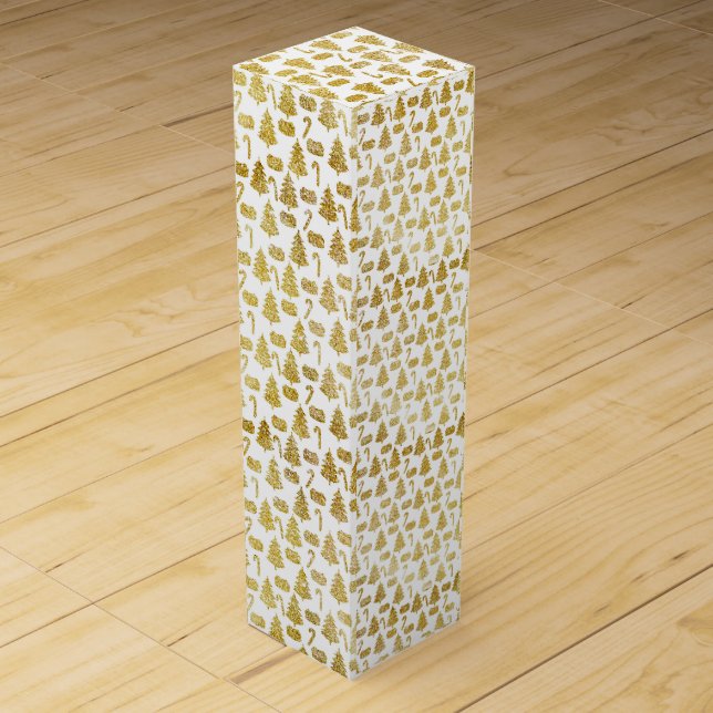 Elegant Gold Glitter Christmas Icons Wine Box (Front)