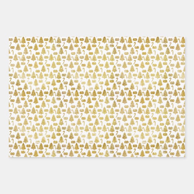Elegant Gold Glitter Christmas Icons Wrapping Paper Sheets (Front)