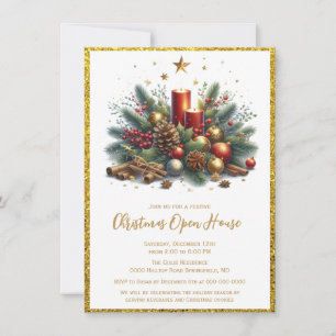 Elegant Gold Glitter Christmas Open House Invitation