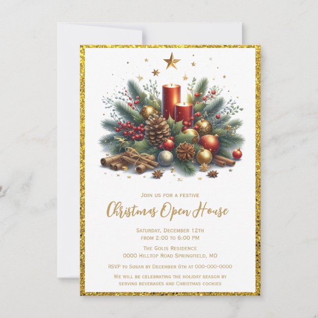 Elegant Gold Glitter Christmas Open House   Invitation (Front)