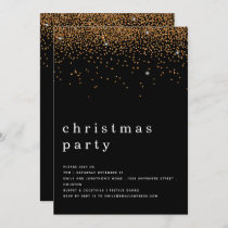 Elegant Gold Glitter Christmas Party Black Invitation