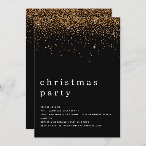 Elegant Gold Glitter Christmas Party Black Invitation