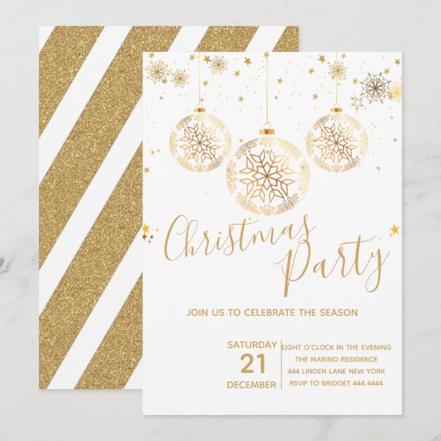 Elegant Gold Glitter Christmas Party Invitation (Front/Back)