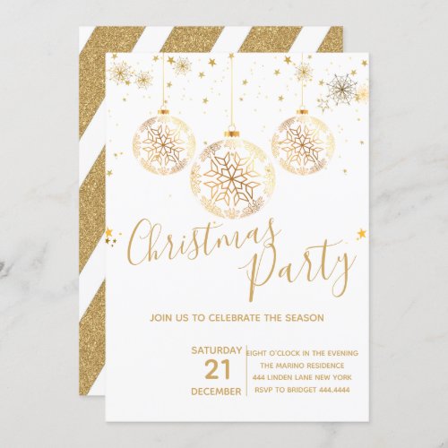 Elegant Gold Glitter Christmas Party Invitation