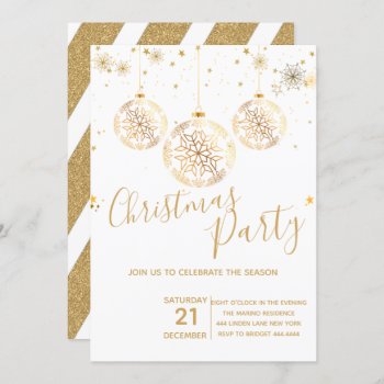 Elegant Gold Glitter Christmas Party Invitation by ThreeFoursDesign at Zazzle