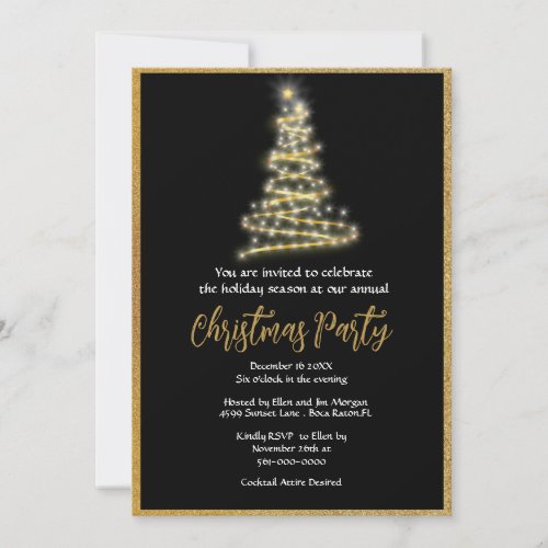Elegant Gold Glitter Christmas Party  Invitation