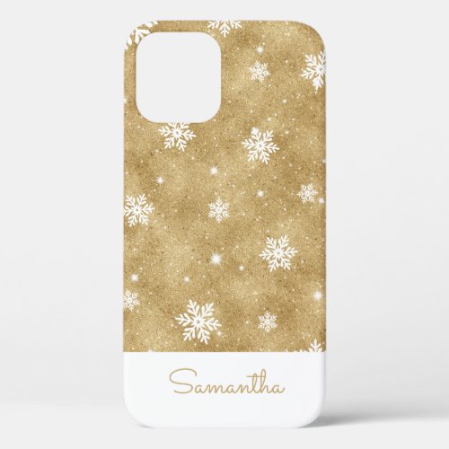 Elegant Gold Glitter Christmas Snowflake Pattern iPhone 12 Case