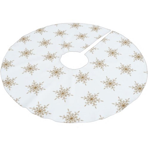 Elegant Gold Glitter Christmas Snowflakes on White Brushed Polyester Tree Skirt