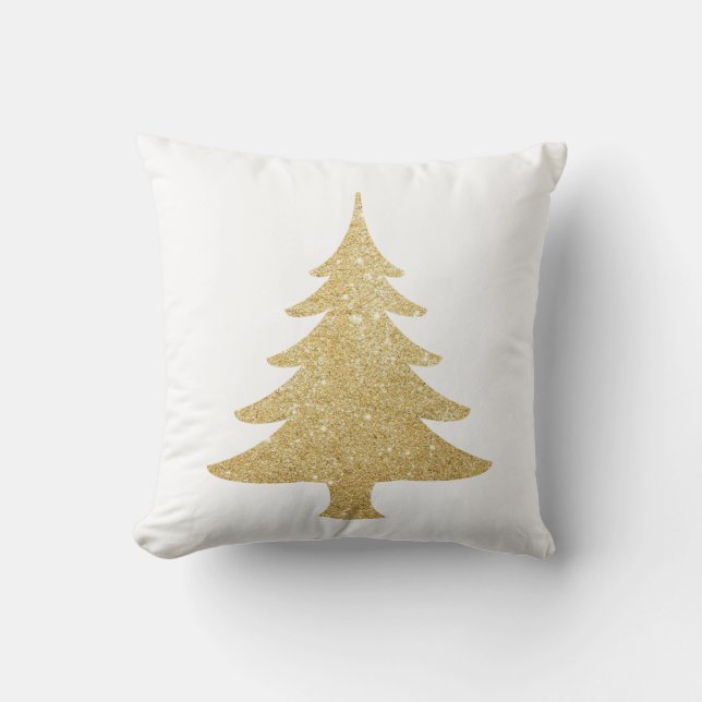 Elegant gold glitter Christmas Tree black white Throw Pillow (Front)