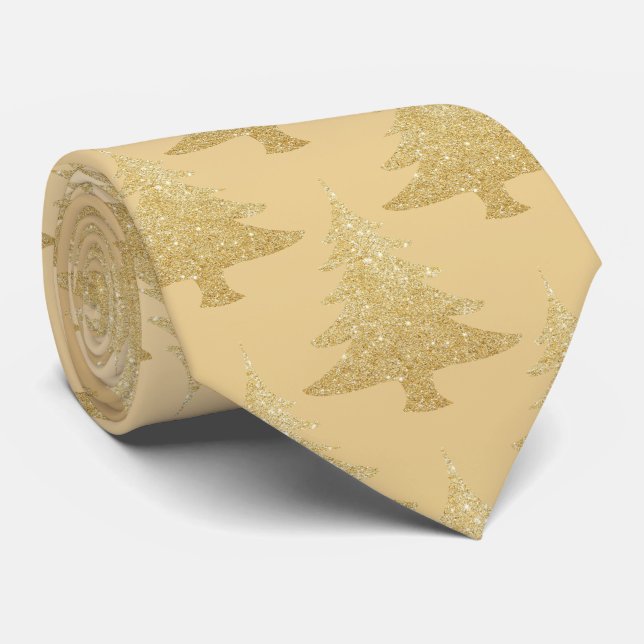 Elegant gold glitter Christmas tree pattern Neck Tie (Rolled)