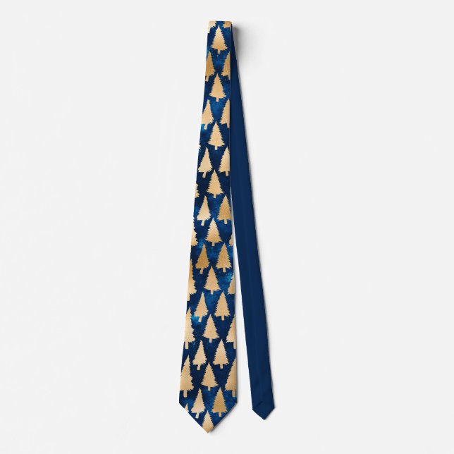 Elegant Gold Glitter Christmas Trees Holiday Xmas Neck Tie (Front)