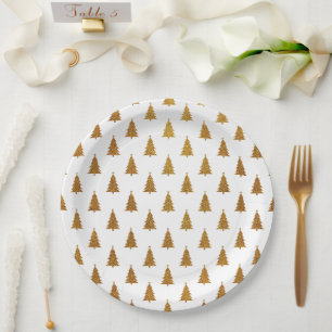 Elegant gold glitter Christmas trees pattern cute Paper Plates