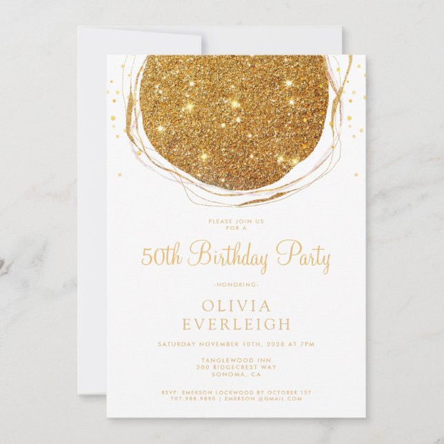 Elegant Gold Glitter Circle 50th Birthday Party Invitation (Front)