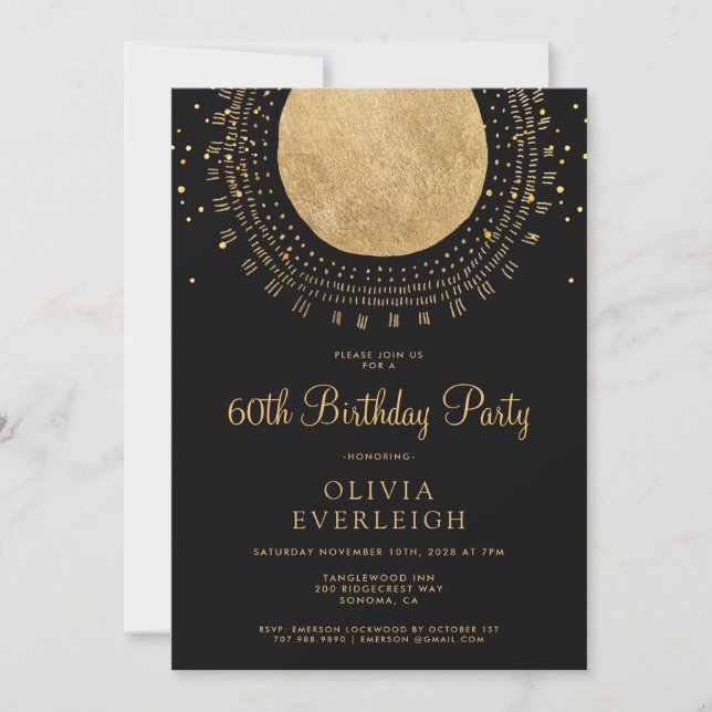Elegant Gold Glitter Circle 60th Birthday Party In Invitation (Front)