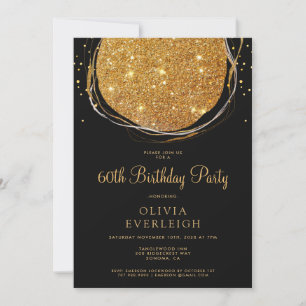 Elegant Gold Glitter Circle 60th Birthday Party Invitation
