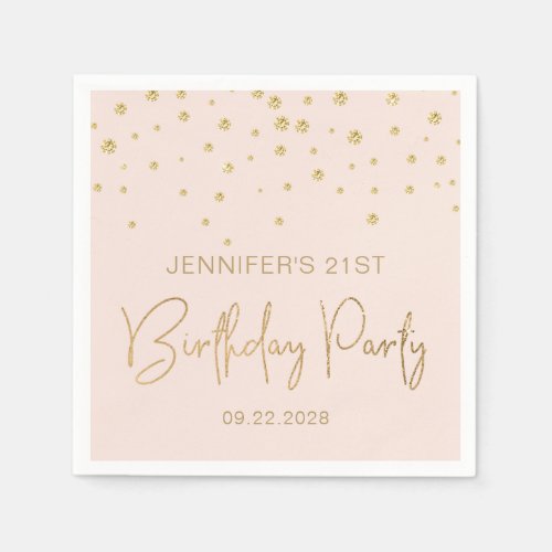 Elegant Gold Glitter Confetti 21st Birthday Blush Napkins