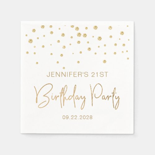 Elegant Gold Glitter Confetti 21st Birthday White Napkins