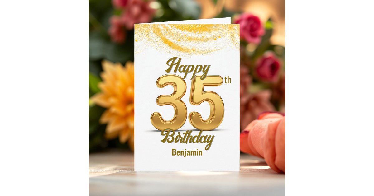 Elegant Gold Glitter Confetti 35th Birthday Card | Zazzle