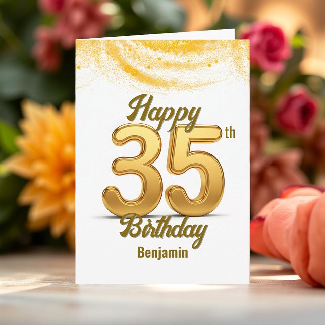 Elegant Gold Glitter Confetti 35th Birthday Card (Creator Uploaded)