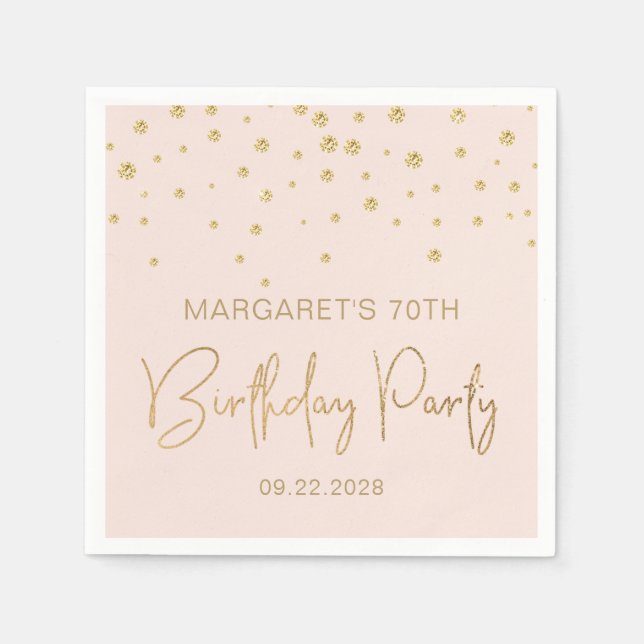 Elegant Gold Glitter Confetti 70th Birthday Blush Napkins (Front)