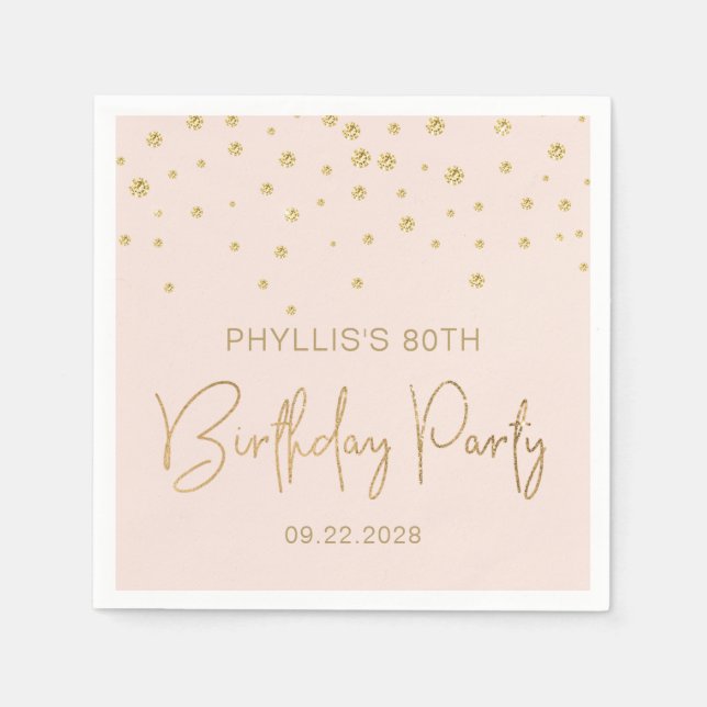 Elegant Gold Glitter Confetti 80th Birthday Blush Napkins (Front)
