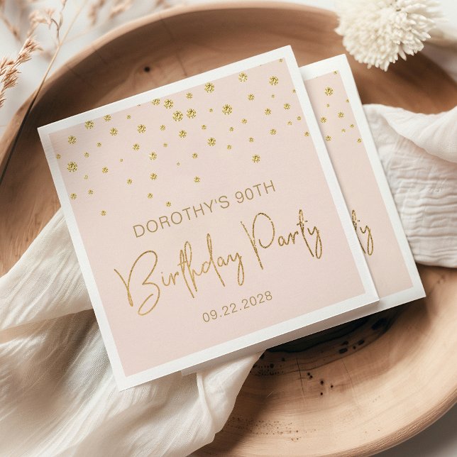 Elegant Gold Glitter Confetti 90th Birthday Blush Napkins (Creator Uploaded)