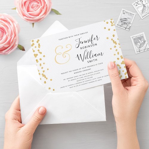 Elegant Gold Glitter Confetti Script Wedding Invitation