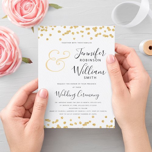 Elegant Gold Glitter Confetti Script Wedding Invitation